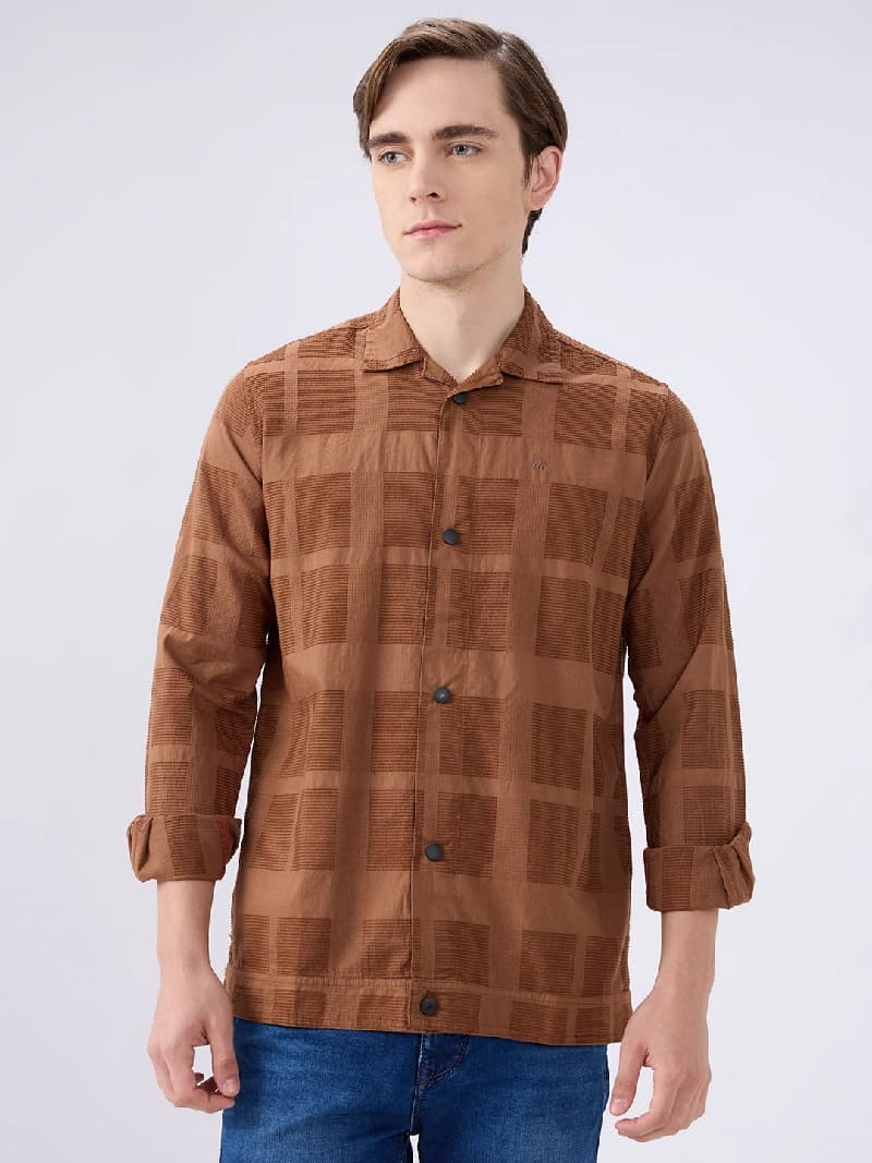 Men's Brown Casual Solid Slim Fit Shirt