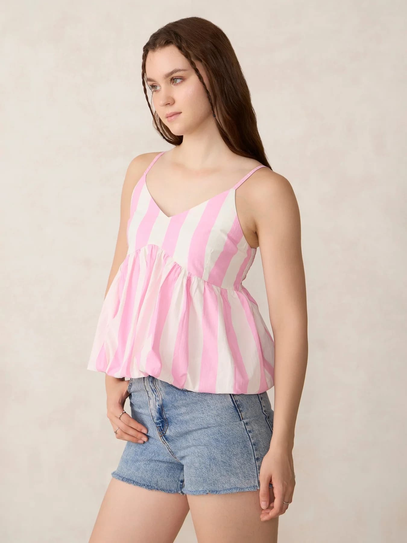 Women's Pink Casual Striped Regular Fit Top