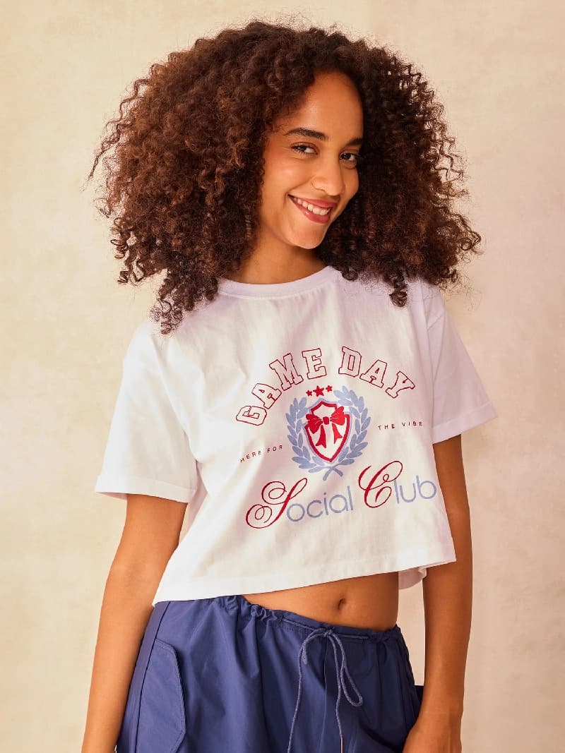 Women's White Casual Printed Oversized Fit Tshirt