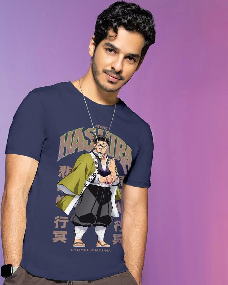 Men's Blue Casual Printed Regular Fit Tshirt