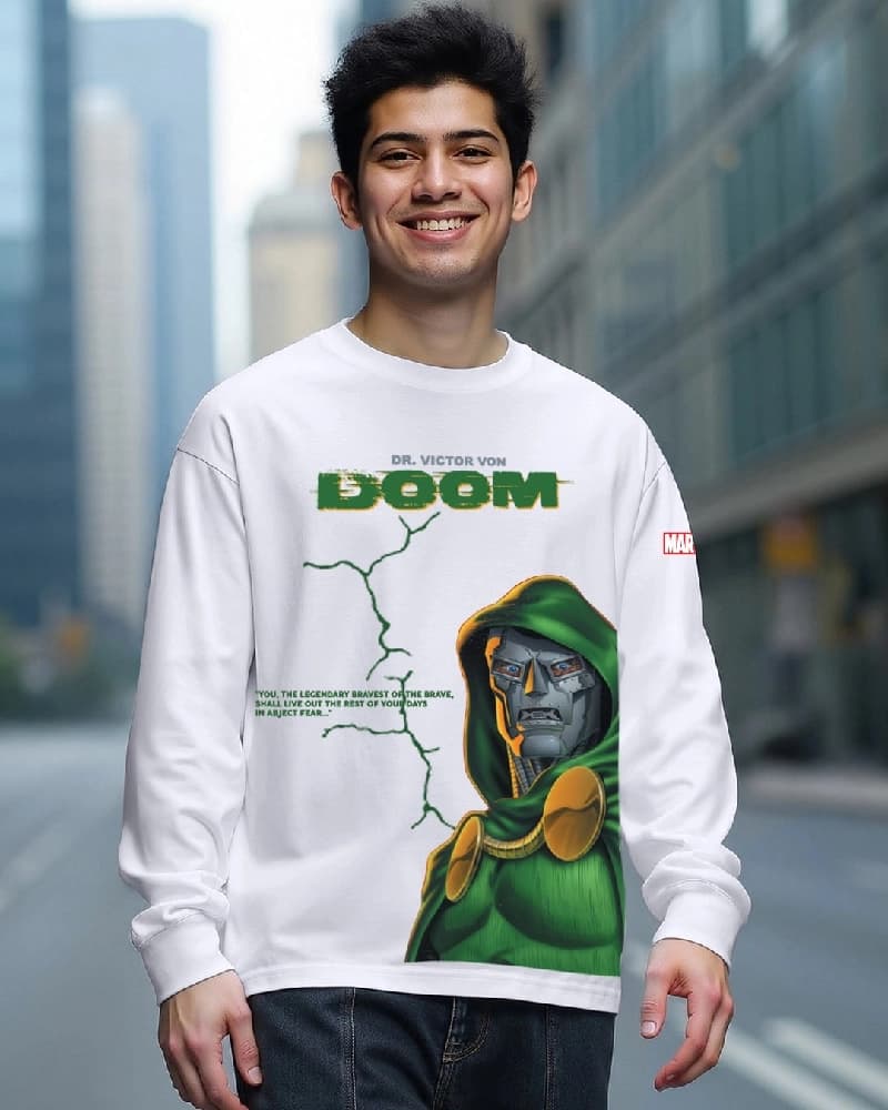 Men's White Casual Printed Oversized Fit Tshirt