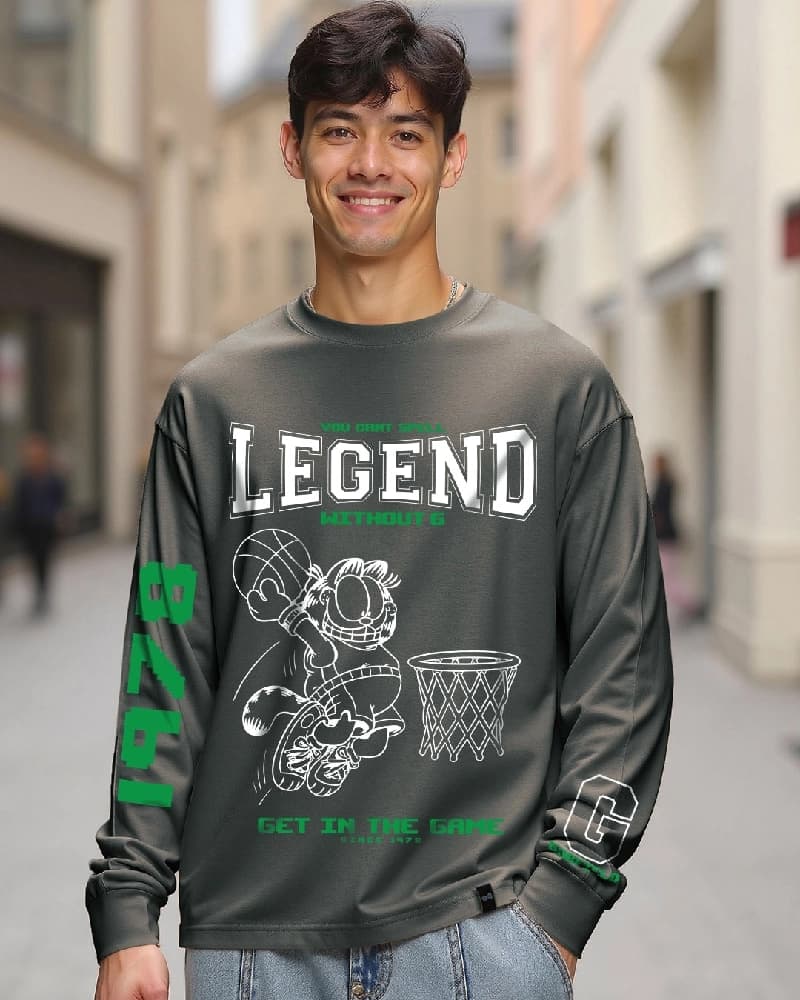 Men's Grey Casual Printed Oversized Fit Tshirt