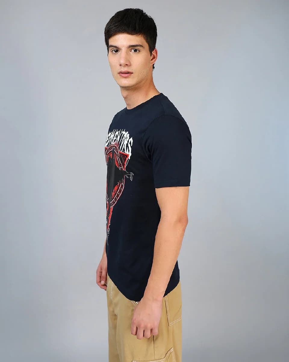 Men's Blue Casual Printed Regular Fit Tshirt