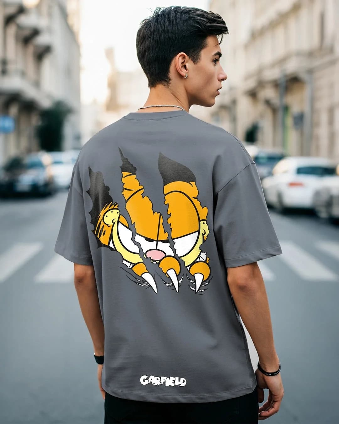 Men's Grey Casual Printed Oversized Fit Tshirt