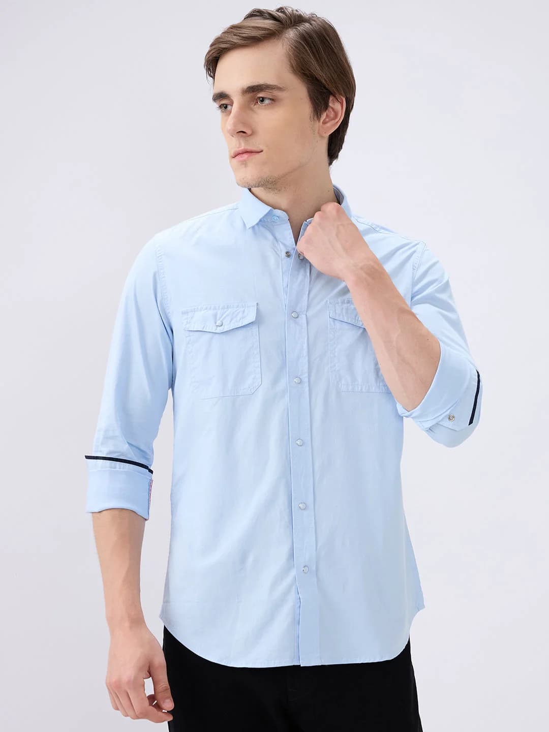 Men's Blue Casual Solid Slim Fit Cotton Shirt