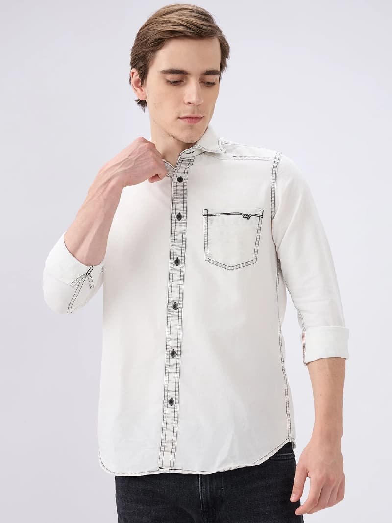 Men's Grey Casual Solid Slim Fit Shirt