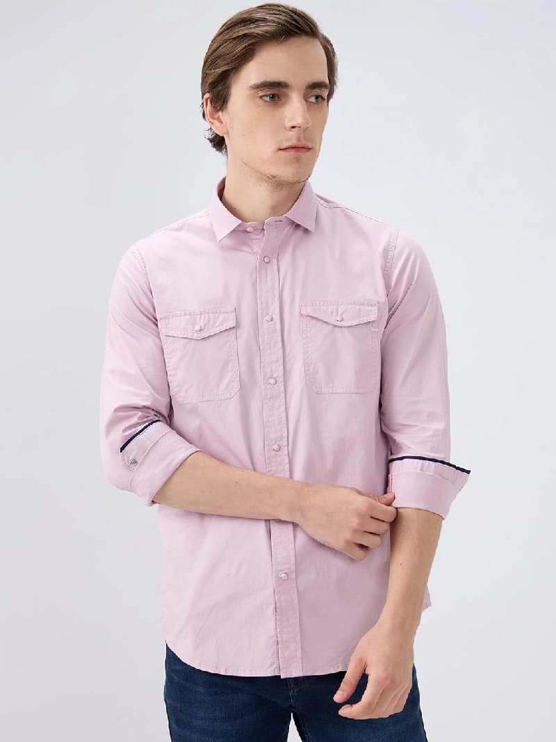 Men's Purple Casual Solid Slim Fit Shirt