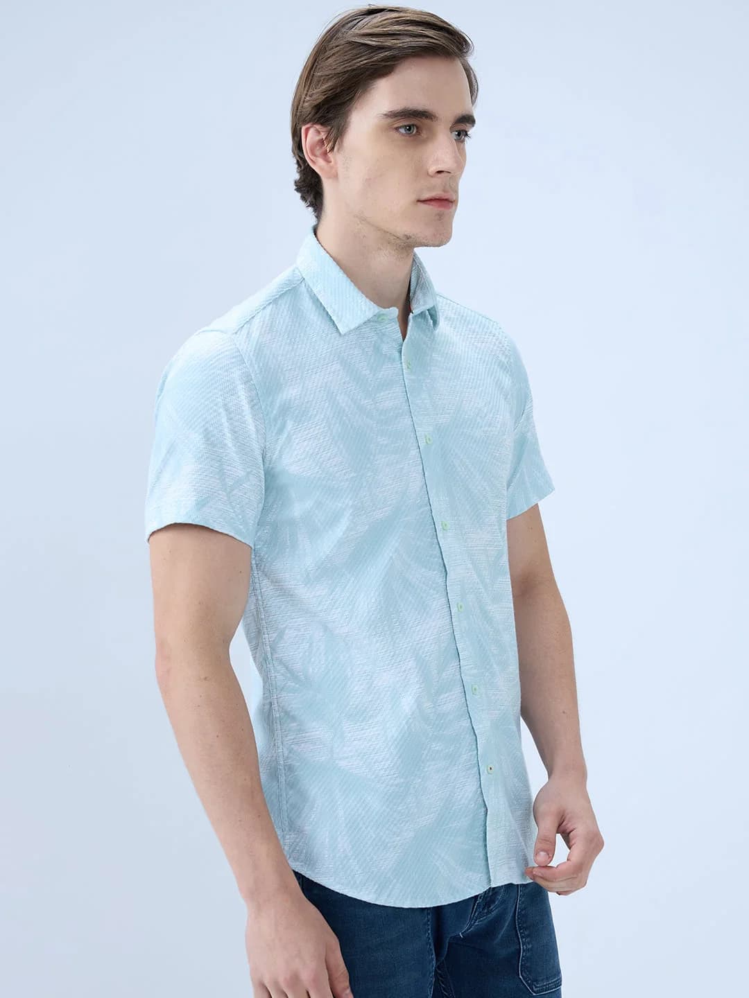 Men's Green Casual Printed Slim Fit Cotton Shirt