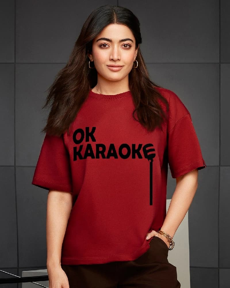 Women's Red Casual Oversized Fit Tshirt