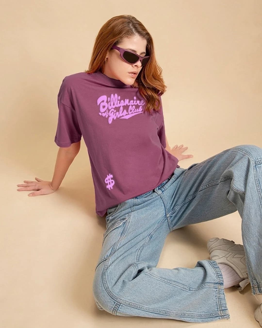 Women's Purple Casual Oversized Fit Tshirt
