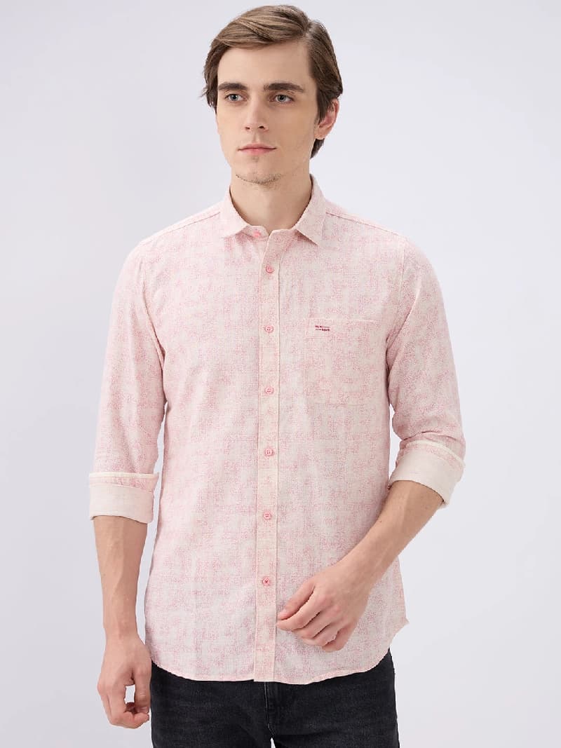 Men's Pink Casual Printed Slim Fit Cotton Shirt