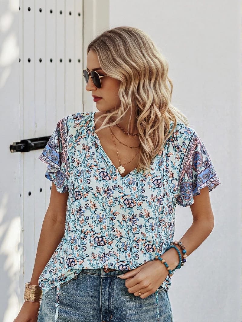 Women's Blue Casual Printed Regular Fit Blouse