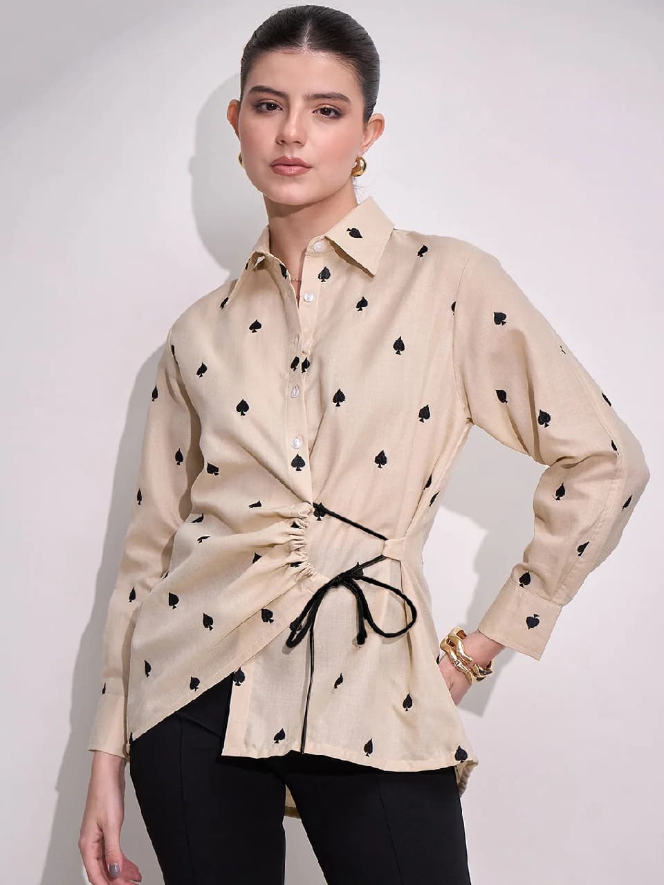 Women's Beige Casual Printed Regular Fit Shirt