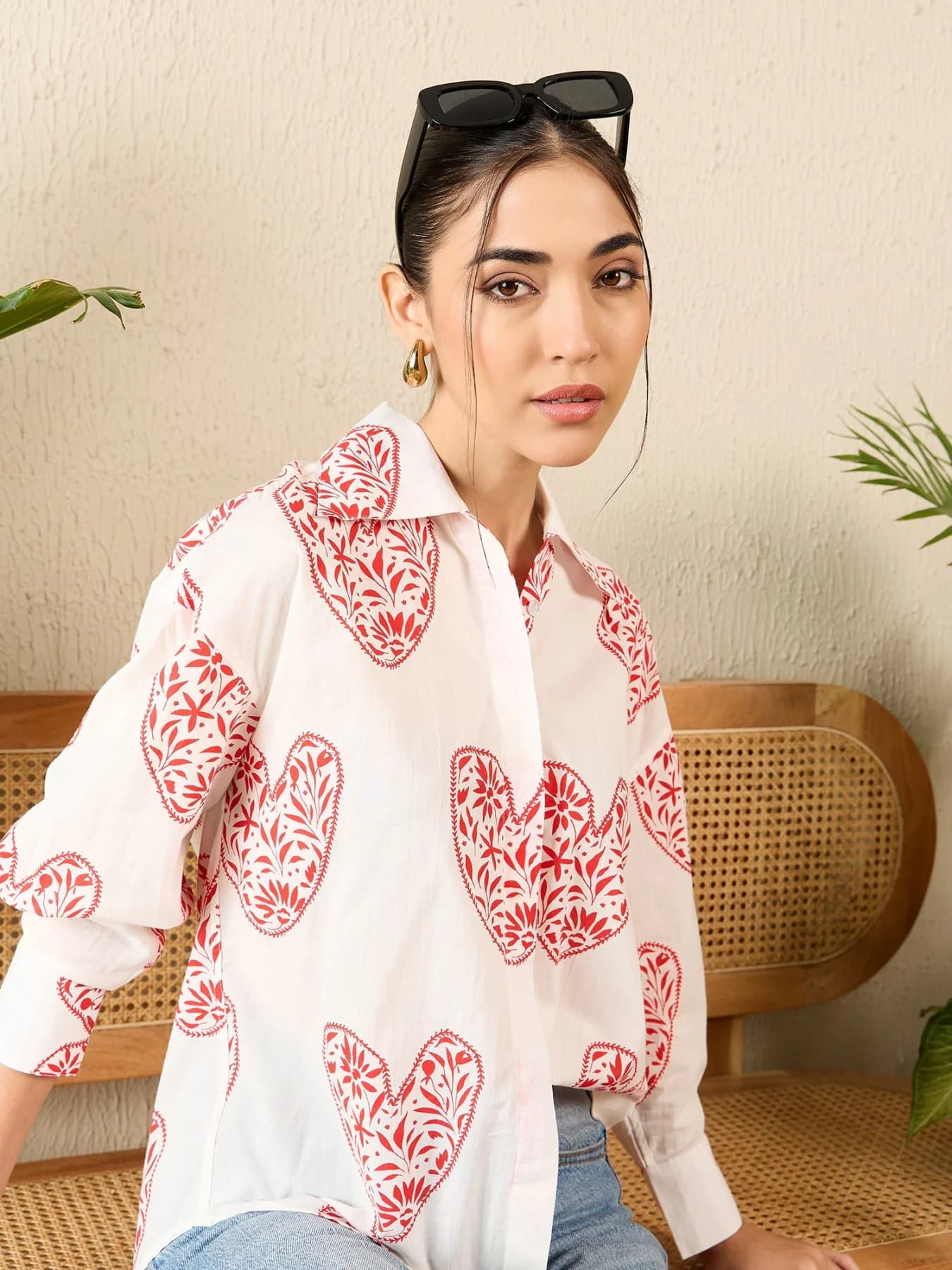 Women's White Casual Printed Regular Fit Shirt