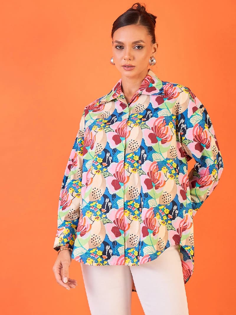 Women's Pink Casual Printed Regular Fit Shirt