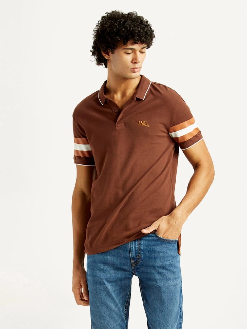 Men's Brown Casual Printed Polo Tshirt