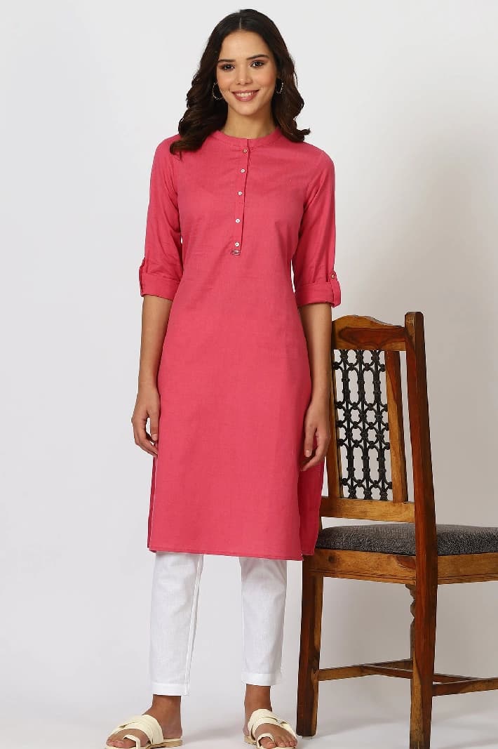 Women's Pink Casual Solid Regular Fit Kurta