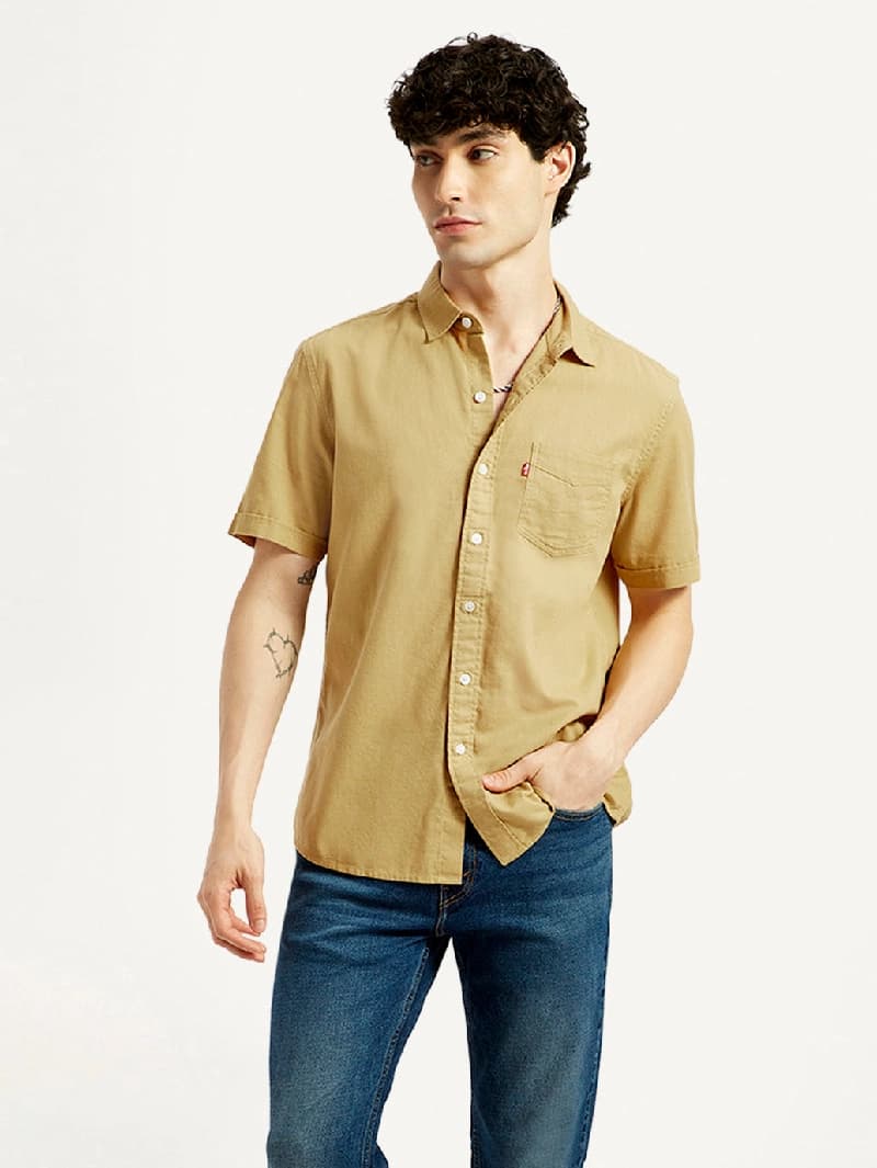 Men's Yellow Casual Slim Fit Shirt
