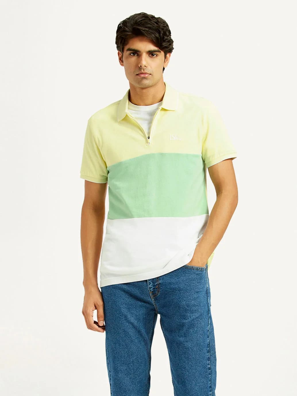 Men's Yellow Casual Printed Slim Fit Polo Tshirt