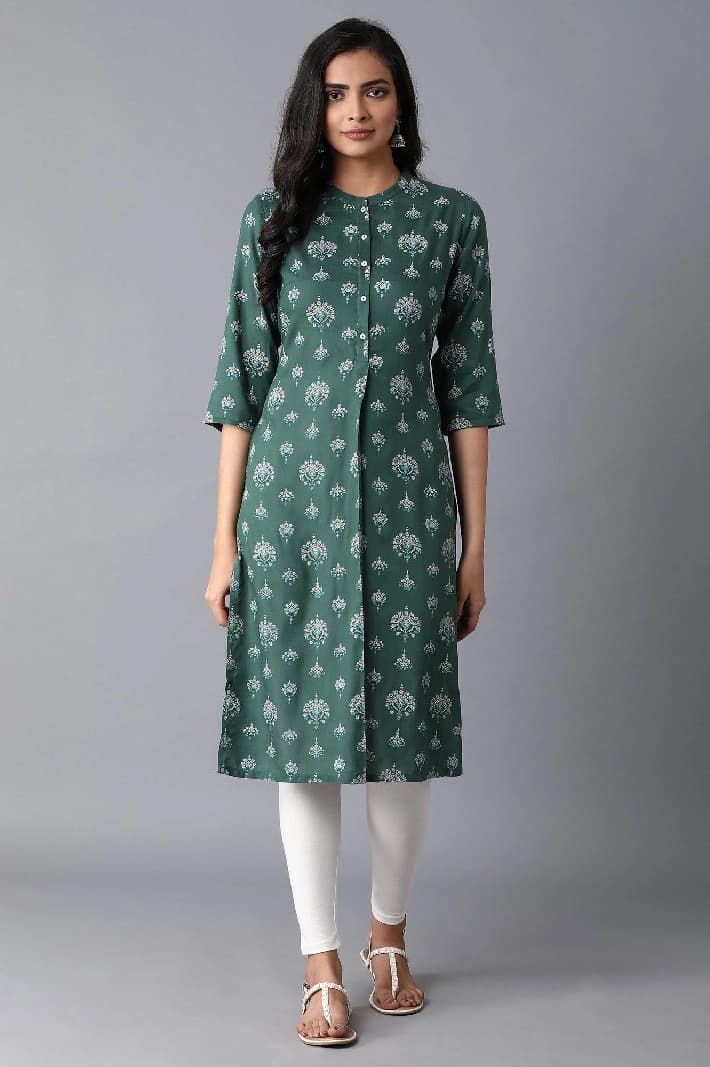 Women's Green Casual Printed Regular Fit Kurta