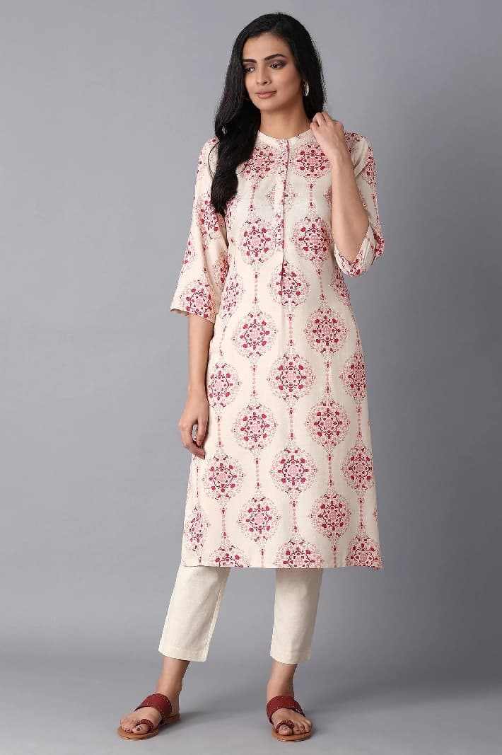 Women's Beige Casual Printed Regular Fit Kurta
