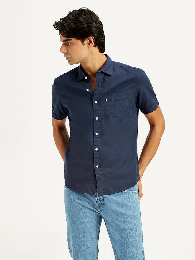 Men's Navy Casual Slim Fit Cotton Shirt