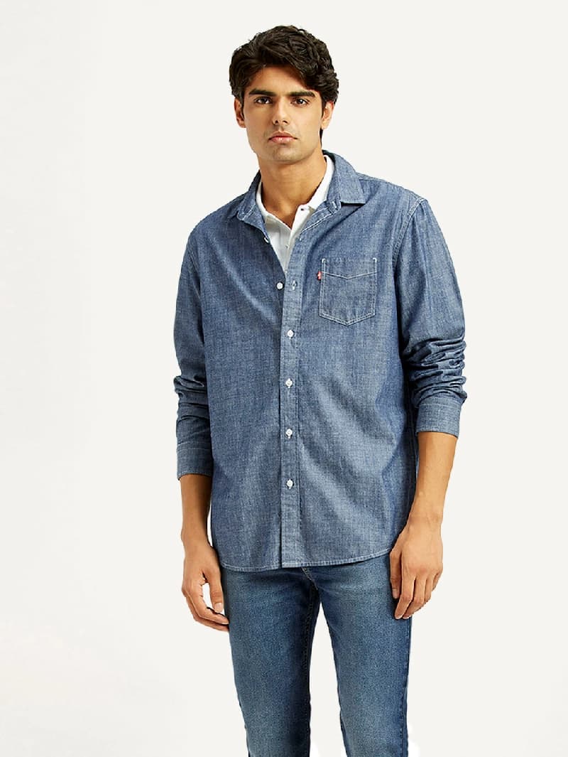 Men's Blue Casual Slim Fit Cotton Shirt