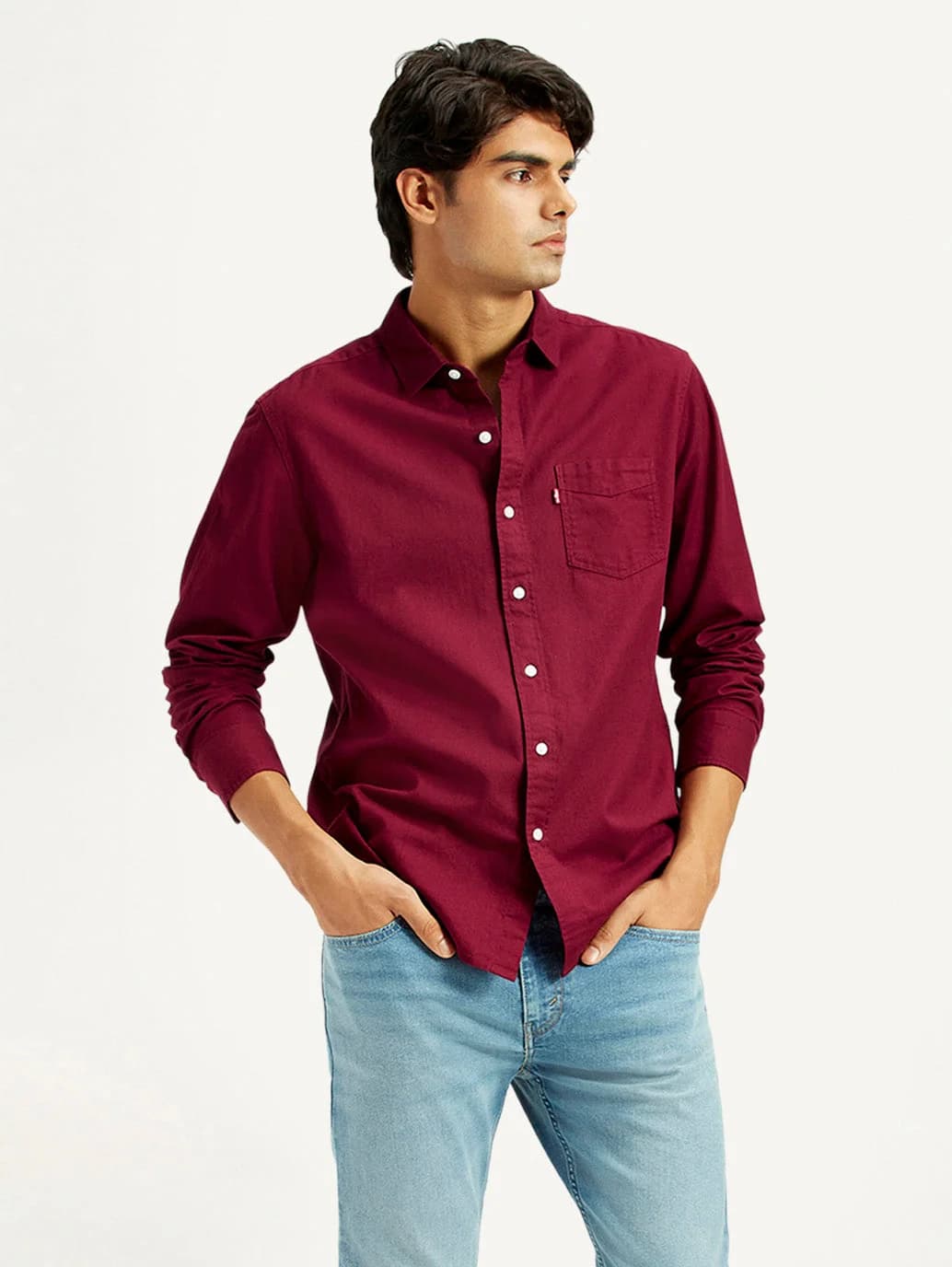 Men's Red Casual Slim Fit Cotton Shirt