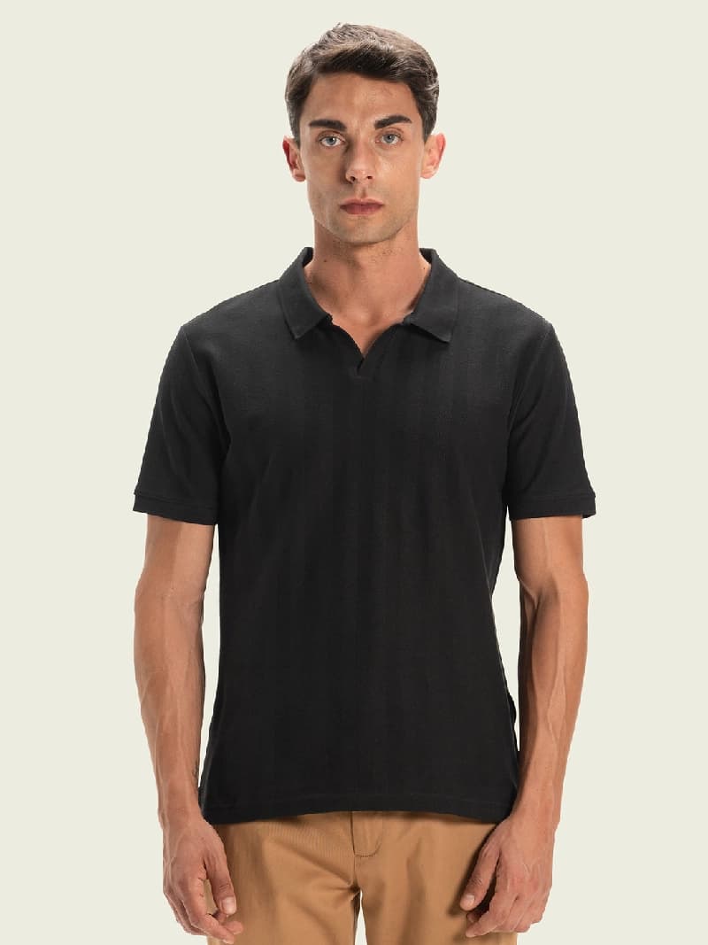 Men's Black Casual Solid Regular Fit Polo Tshirt