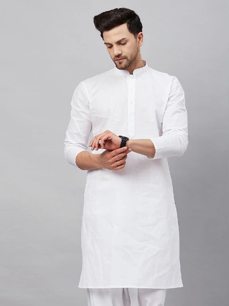 Men's White Festive Solid Kurta