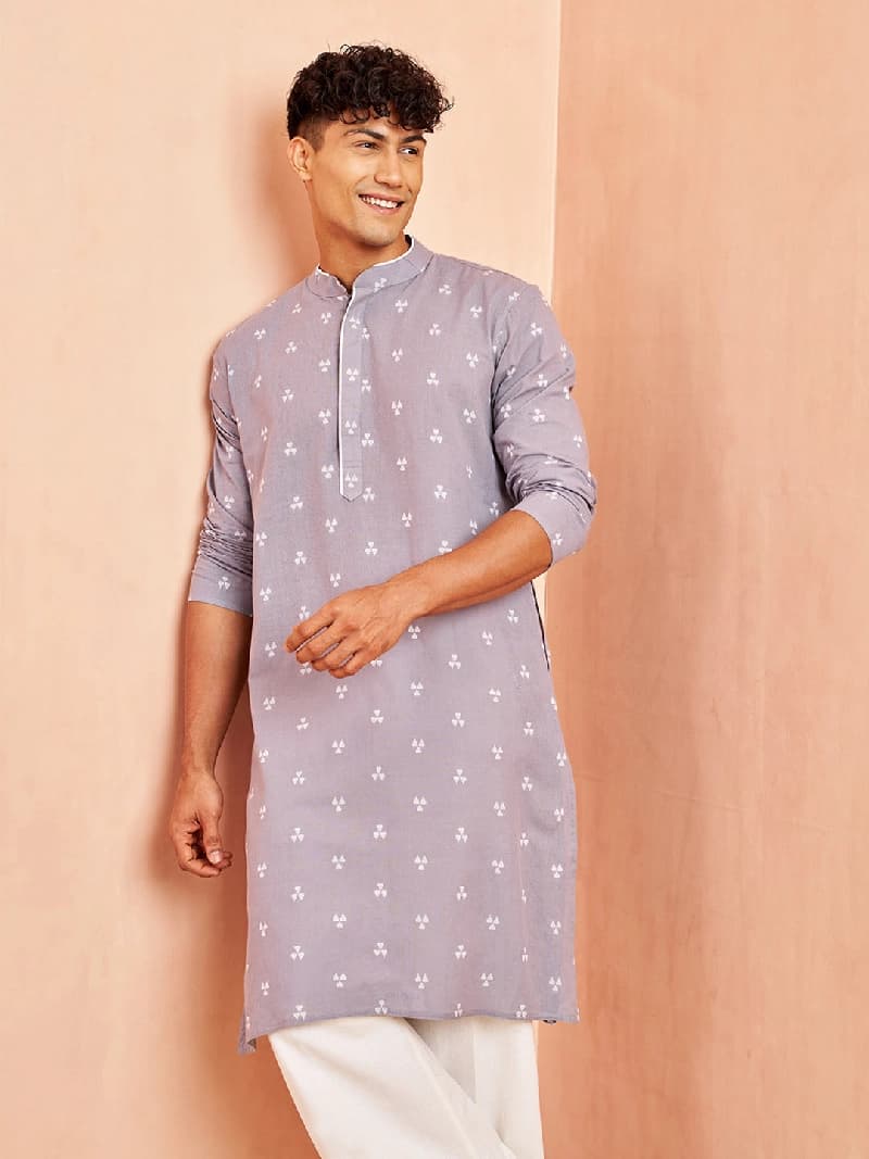 Men's Grey Festive Solid Kurta