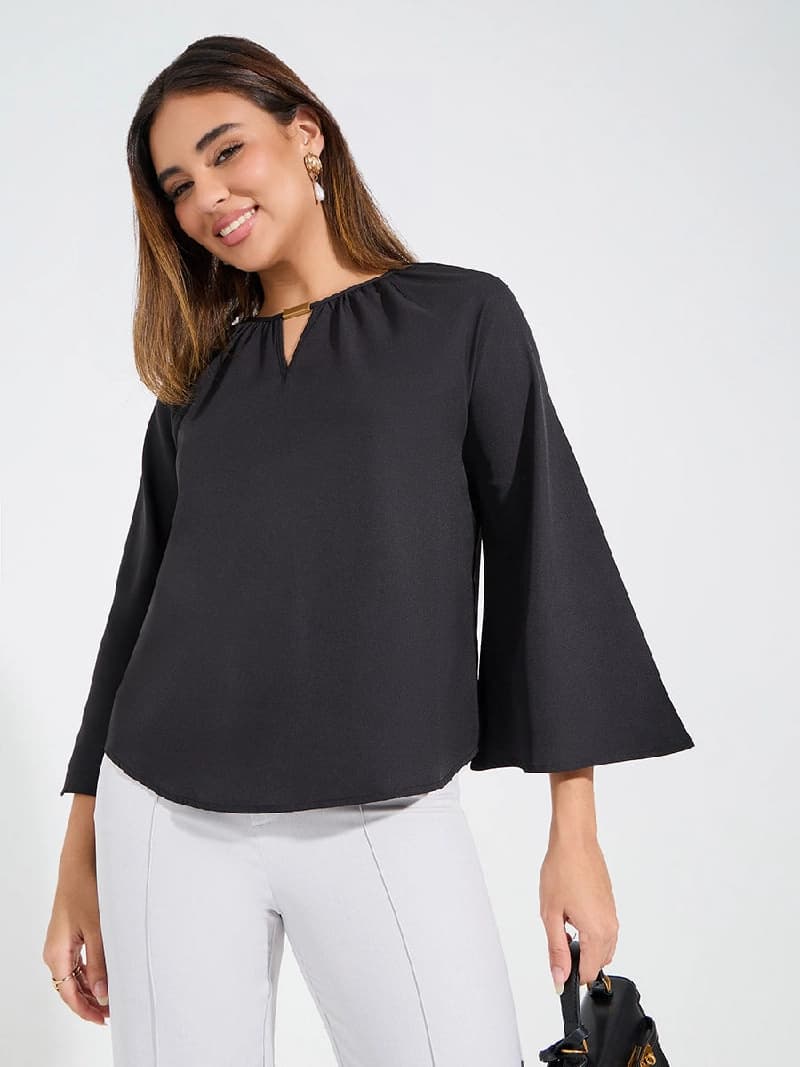 Women's Black Casual Regular Fit Solid Full Sleeves Top