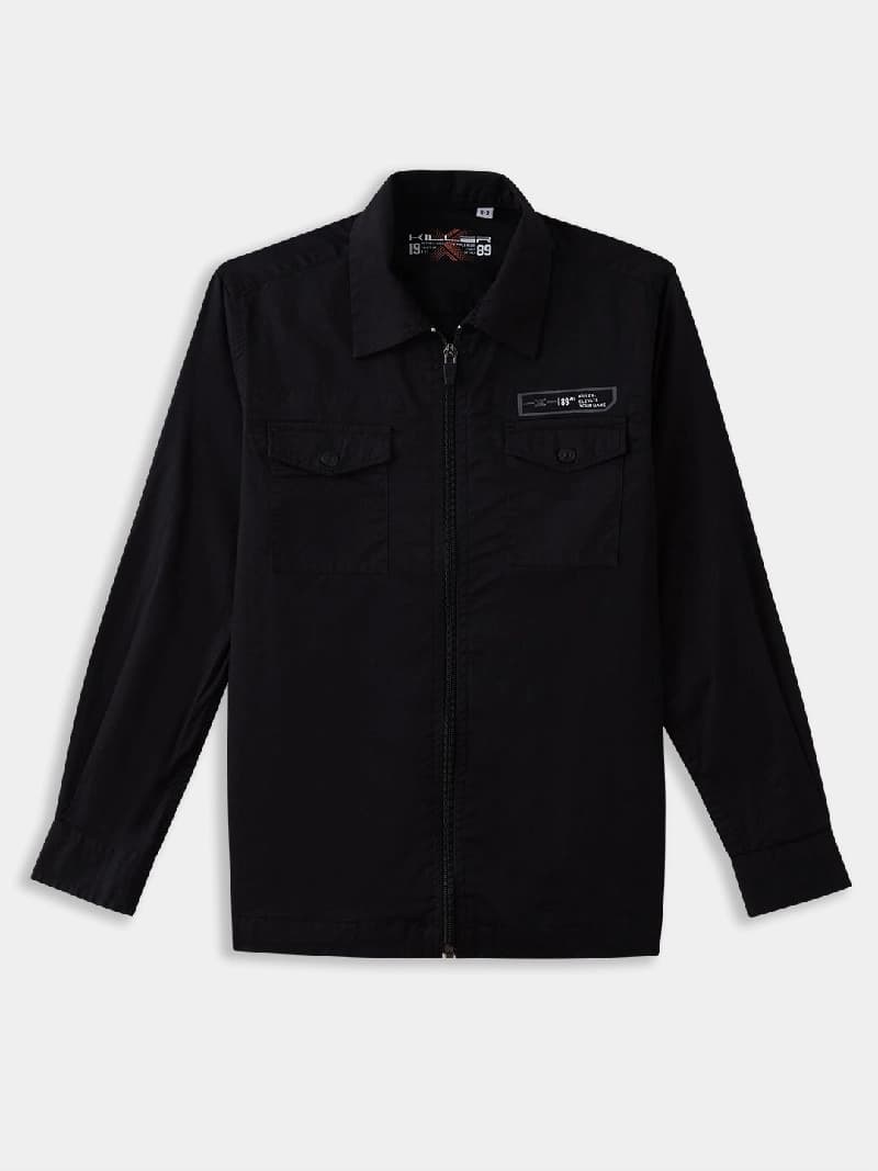 Boys Black Casual Full Sleeves Solid Regular Shirt