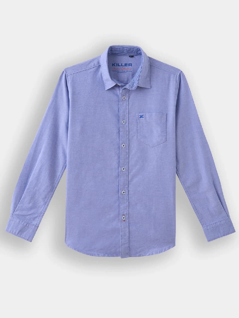 Boys Blue Casual Full Sleeves Solid Oxford Shirt