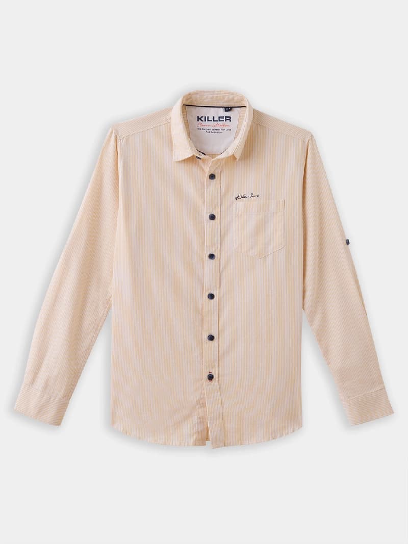 Boys Yellow Casual Full Sleeves Striped Oxford Shirt