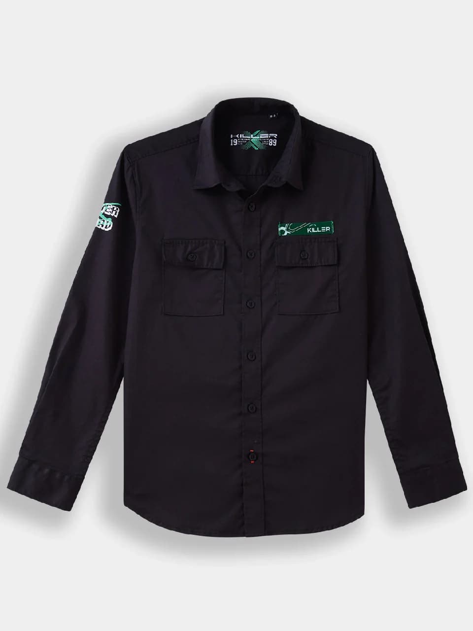 Boys Black Casual Full Sleeves Graphic Twill Shirt