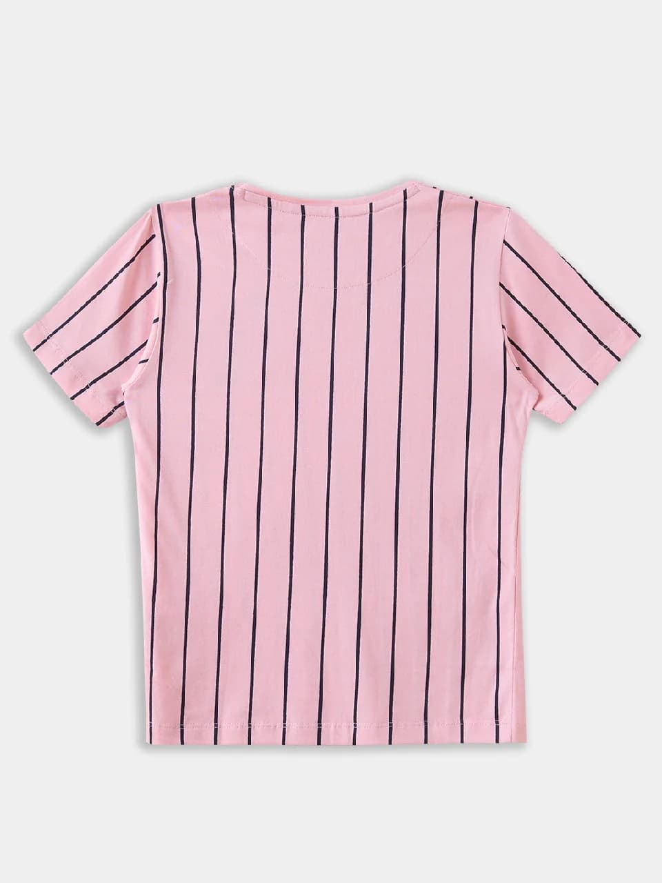 Boys Peach Casual Slim Fit Striped Half Sleeves Tshirt