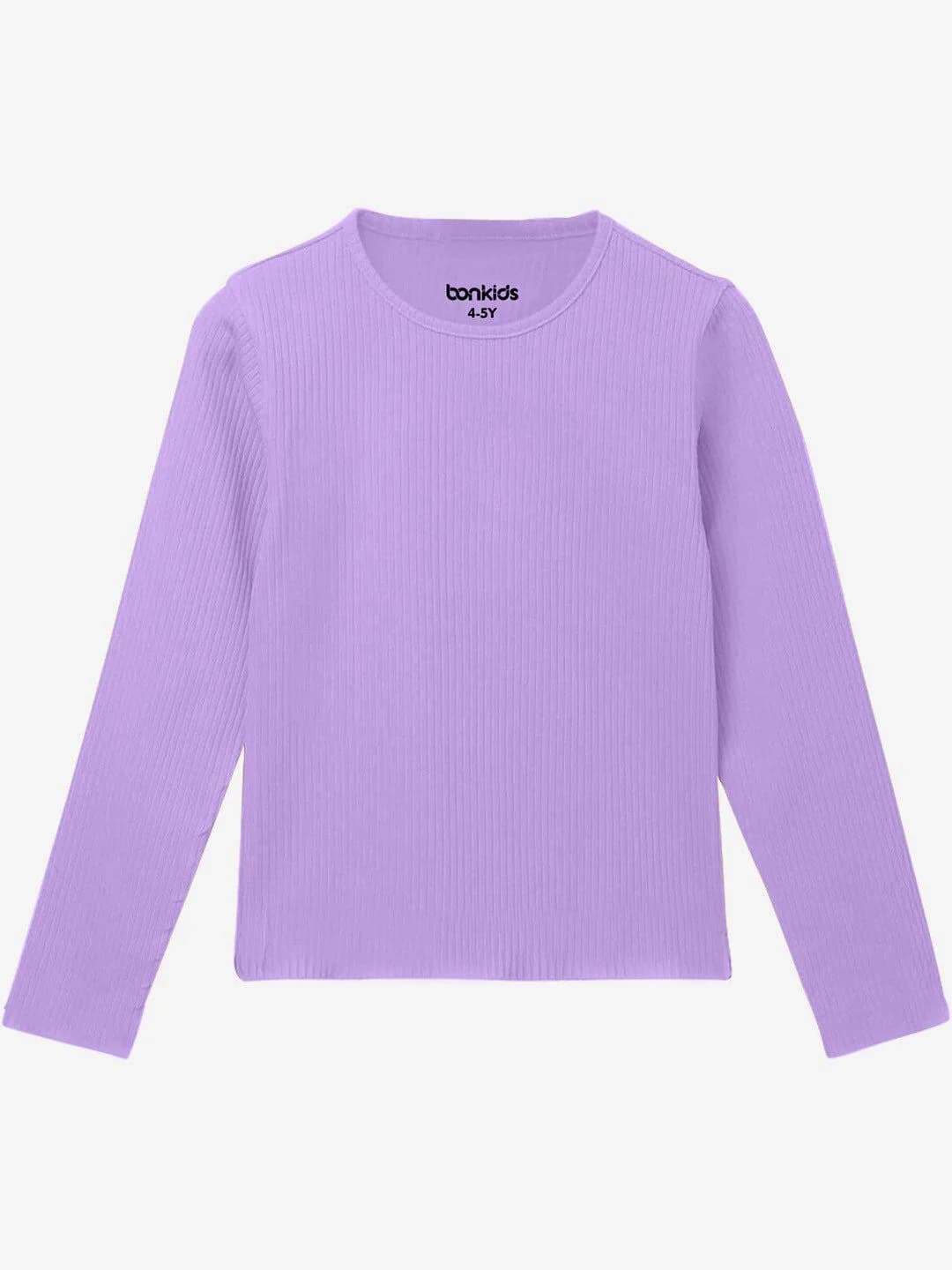 Girls Purple Casual Solid Regular Fit Full Sleeves Tshirt