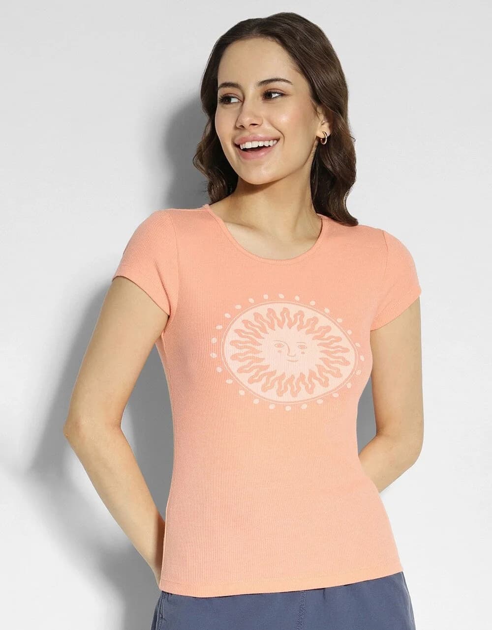 Women's Pink Casual Printed Regular Fit Tshirt