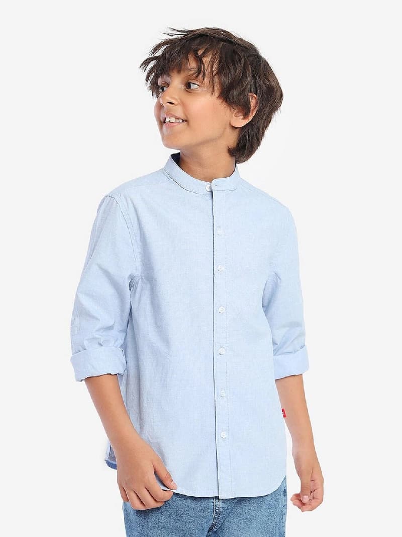 Boys Blue Casual Solid Regular Fit Full Sleeves Shirt
