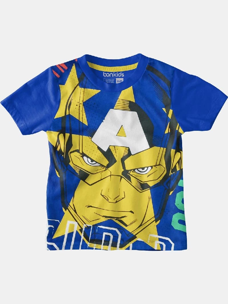 Boys Blue Casual Printed Regular Fit Half Sleeves Tshirt