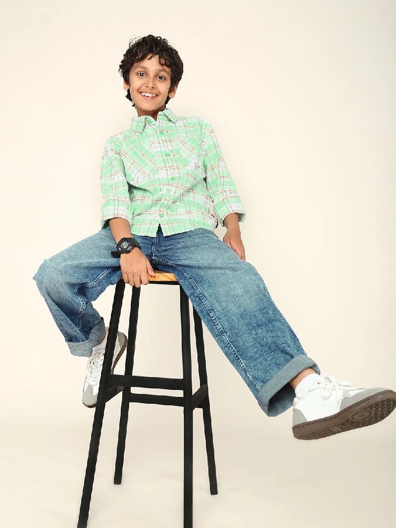 Boys Green Casual Printed Regular Fit Full Sleeves Shirt