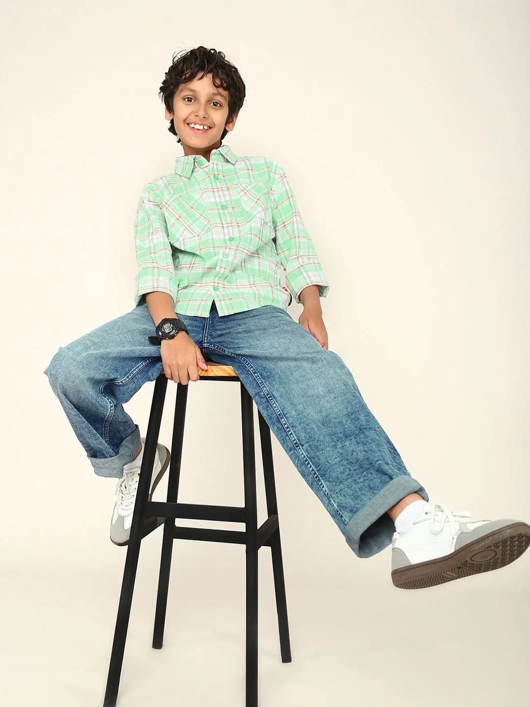 Boys Green Casual Printed Regular Fit Full Sleeves Shirt