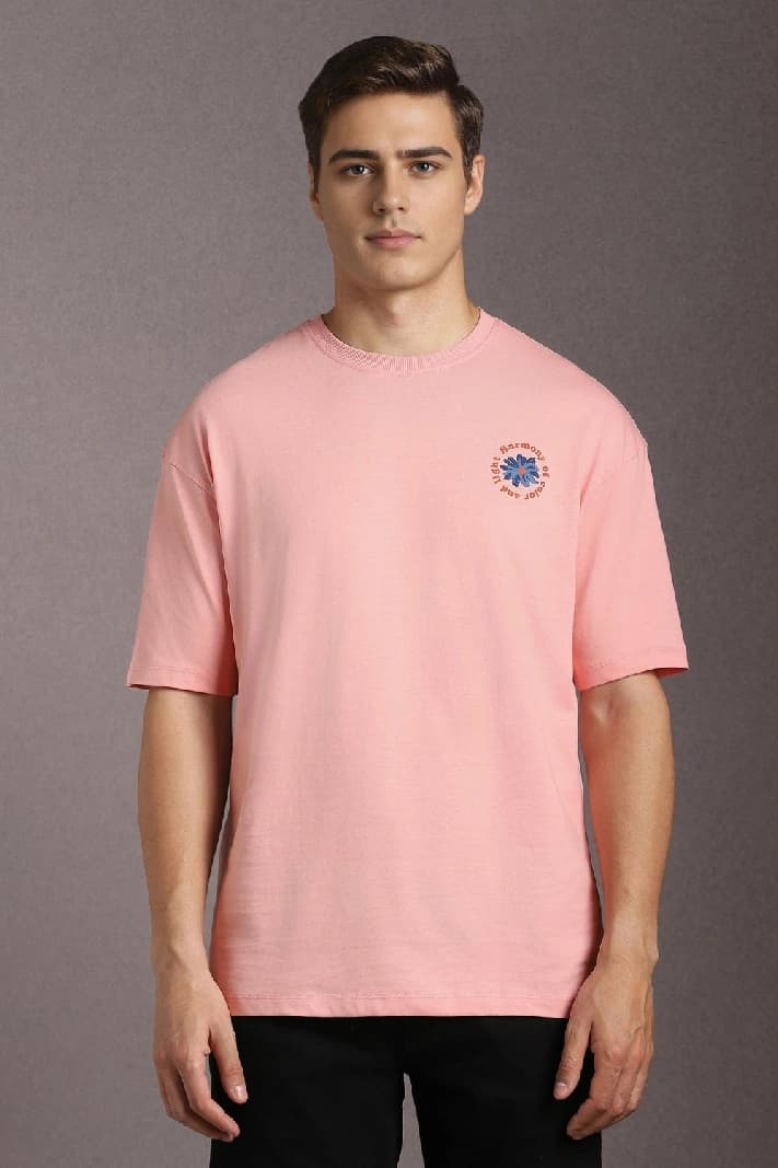 Men's Pink Casual Printed Oversized Fit Tshirt