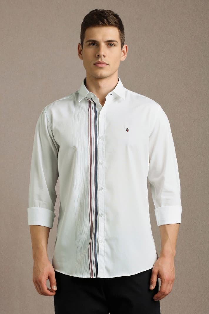 Men's White Casual Solid Slim Fit Shirt