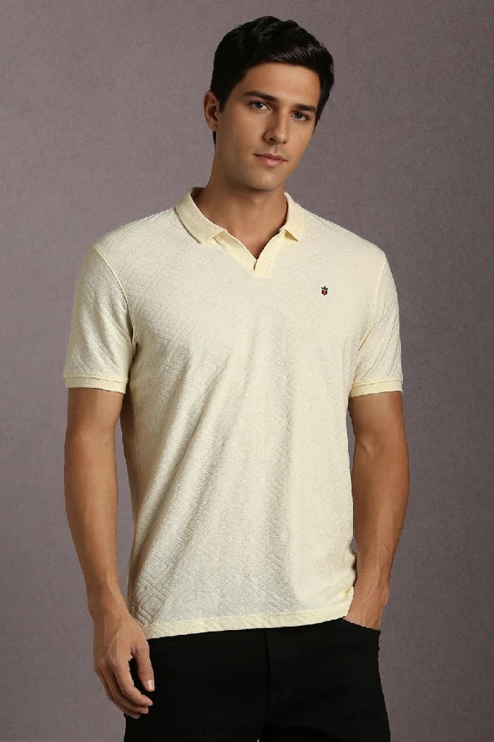Men's Beige Casual Printed Slim Fit Polo Tshirt