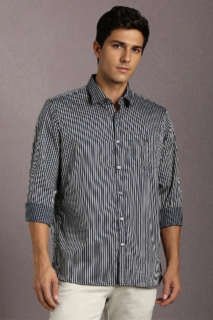 Men's Navy Casual Striped Slim Fit Shirt