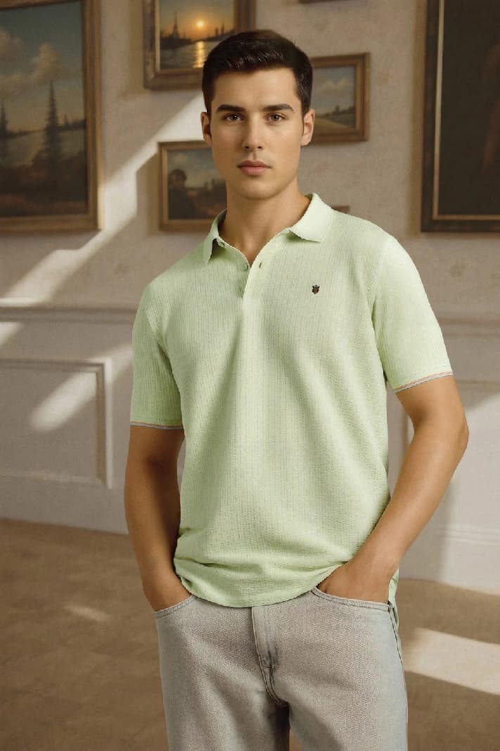 Men's Green Casual Solid Slim Fit Polo Tshirt