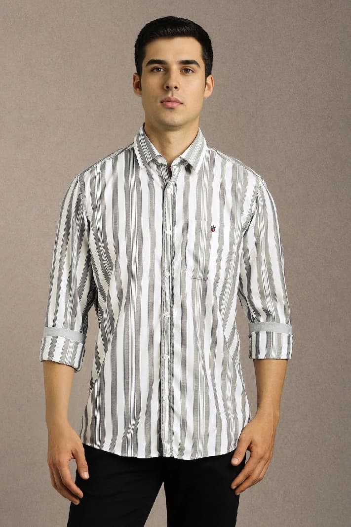 Men's Grey Casual Striped Slim Fit Shirt