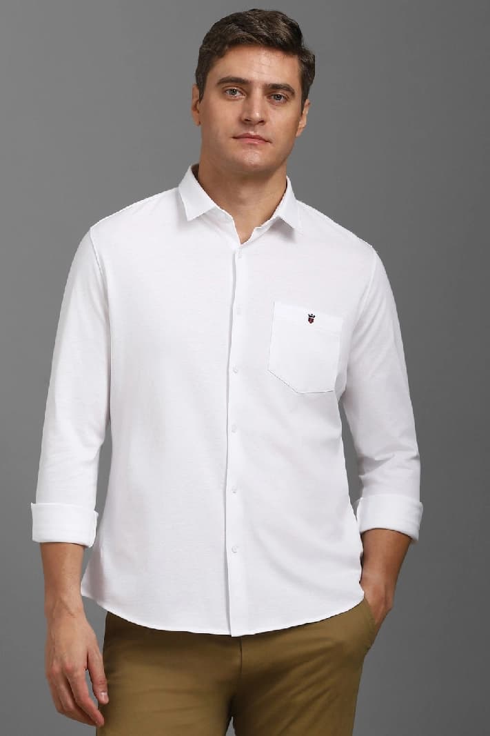 Men's White Casual Solid Slim Fit Shirt